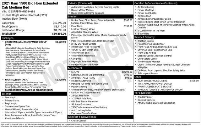 2021 RAM 1500 Big Horn Quad Cab 4x4 6'4" Box