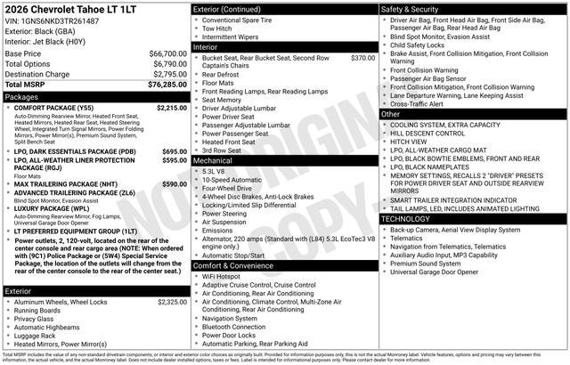 2026 Chevrolet Tahoe LT